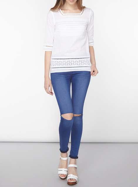 **Tall Broderie 3/4 Sleeve Top